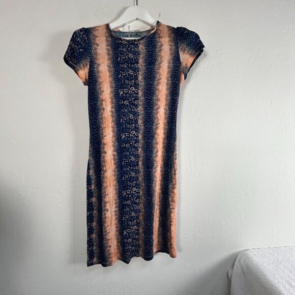 Derek Lam 10 Crosby Womens Abstract Print Short Sleeve Shift Dress Blue Peach - Picture 1 of 6